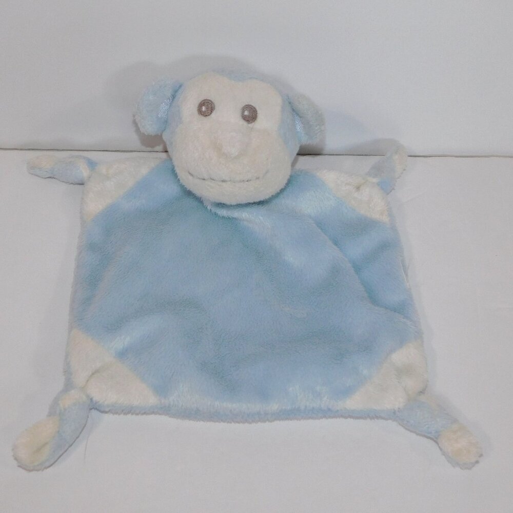 Piccolo Bambino Blue White Monkey Security Blanket Plush Baby Lovey nunu Soother
